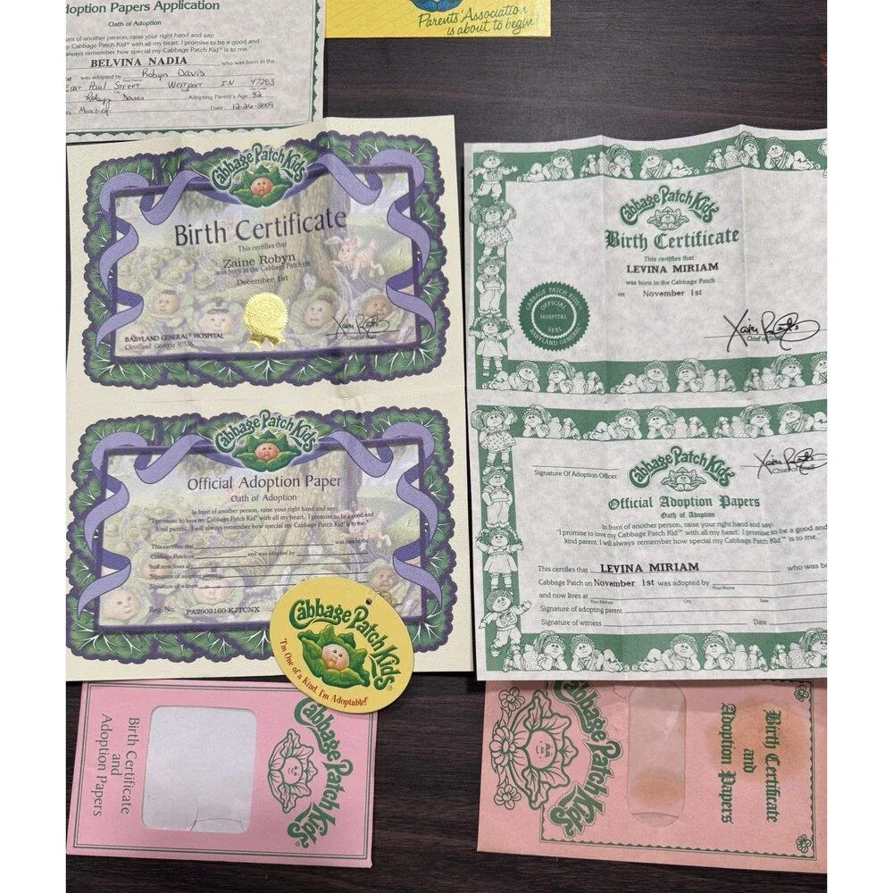 Vintage Cabbage Patch Kids Paperwork Adoption Papers Preemie Twins Birth